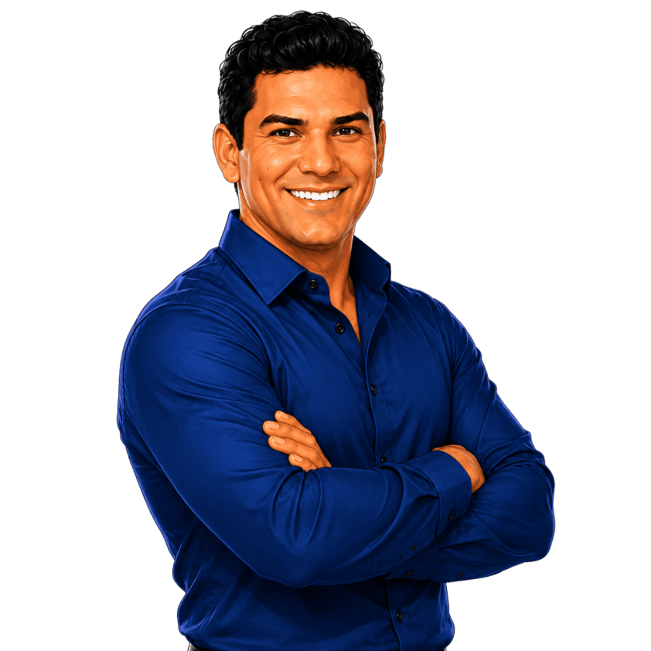 Ismael in a three-quarter angle portrait with arms crossed