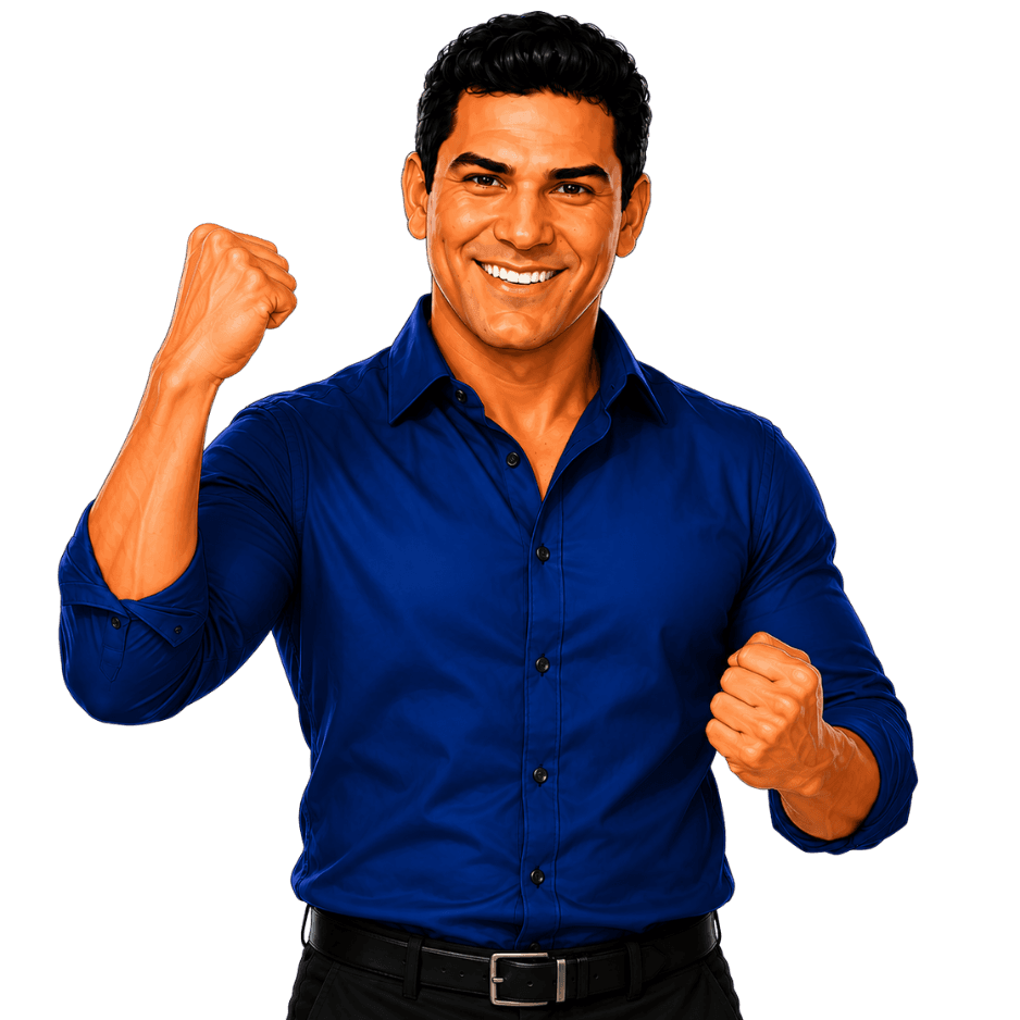 Ismael celebrating with both fists raised